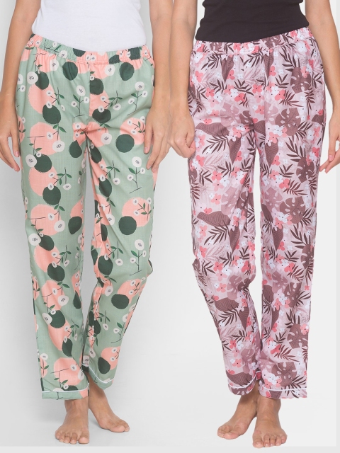 

FashionRack Women Beige & Green Pack of 2 Printed Cotton Lounge Pants