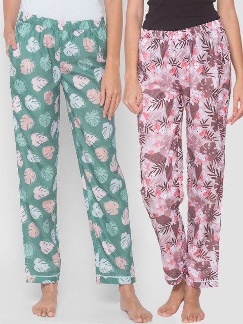 

FashionRack Women Beige & Purple Pack of 2 Cotton Printed Pyjamas