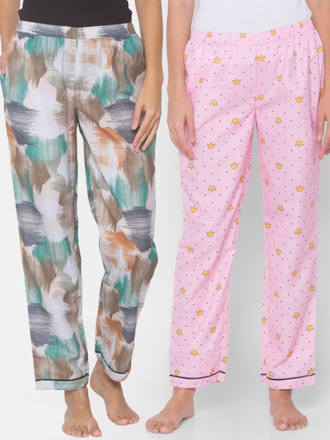 

FashionRack Women Set of 2 Printed Cotton Lounge Pants, Beige