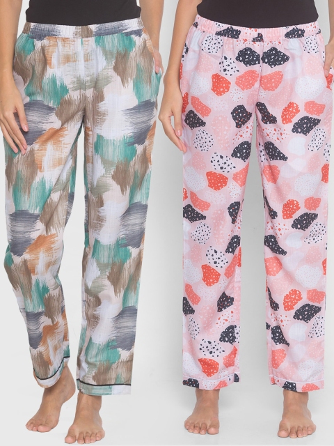 

FashionRack Women Pack of 2 Beige & Pink Cotton Printed Pyjamas