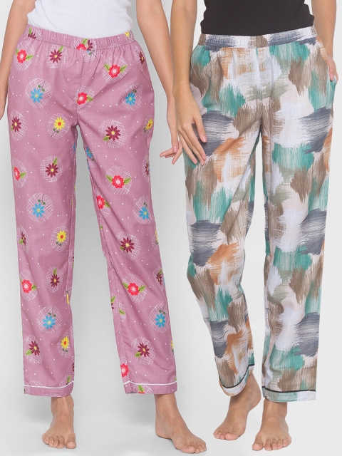 

FashionRack Women Beige & Purple Pack of 2 Cotton Printed Pyjamas