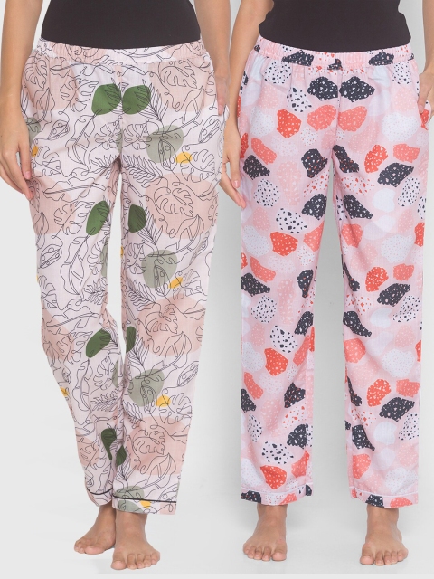 

FashionRack Women Pack of 2 Beige & Pink Printed Lounge Pants