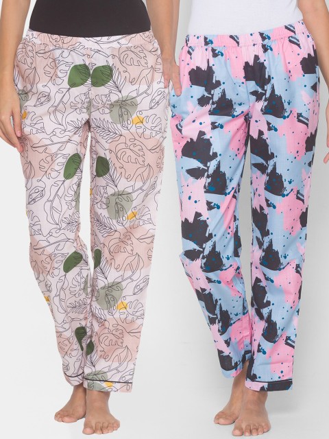 

FashionRack Women Beige & Blue Pack of 2 Printed Cotton Lounge Pants