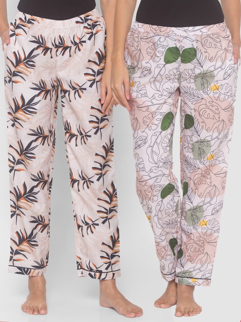 

FashionRack Women Pack of 2 Beige Cotton Printed Pyjamas