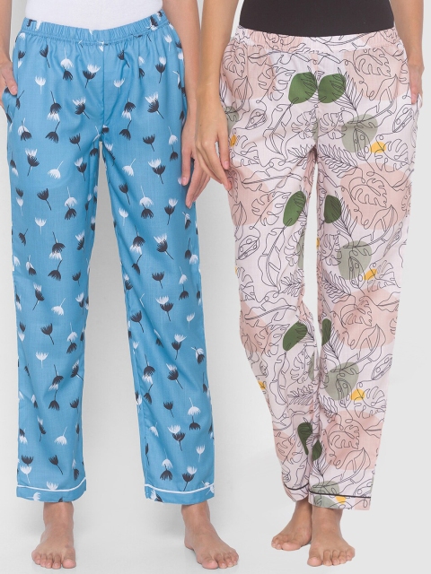 

FashionRack Women Beige & Blue Pack of 2 Cotton Printed Pyjamas