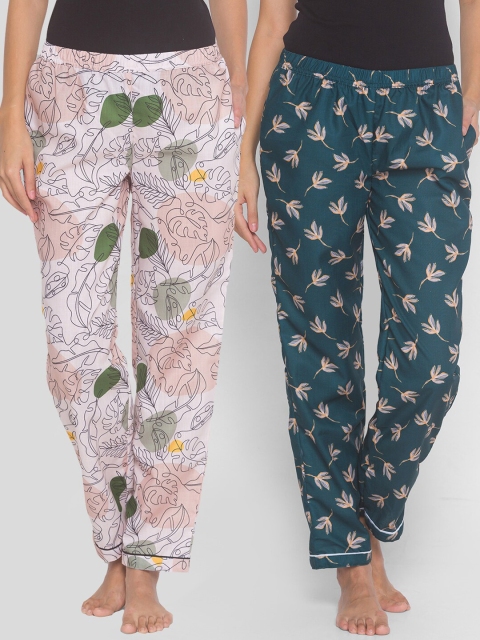 

FashionRack Women Beige & Green Pack of 2 Printed Cotton Lounge Pants