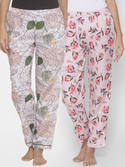 

FashionRack Women Beige & Pink Pack of 2 Cotton Printed Pyjamas