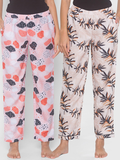 

FashionRack Women Pack of 2 Beige & Pink Printed Lounge Pants