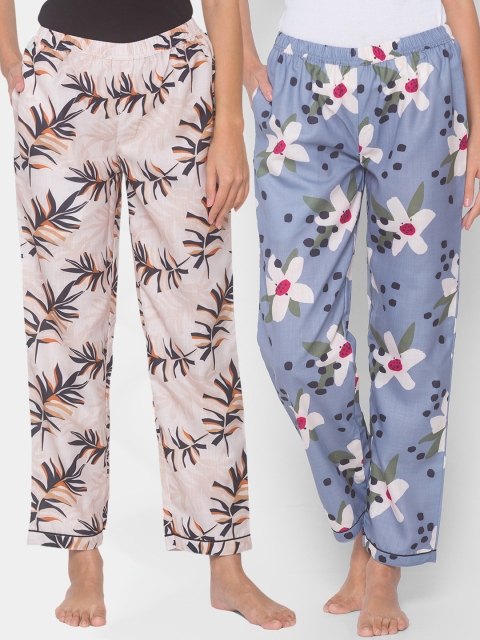 

FashionRack Women Set of 2 Printed Cotton Lounge Pants, Beige