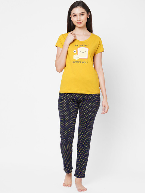 

Sweet Dreams Women Mustard & Black Printed Night suit