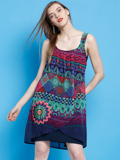 

Desigual Women Navy Blue Printed A-Line Dress