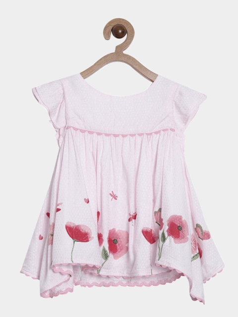 

Nuberry Girls Pink Pure Cotton Floral Printed A-Line Dress