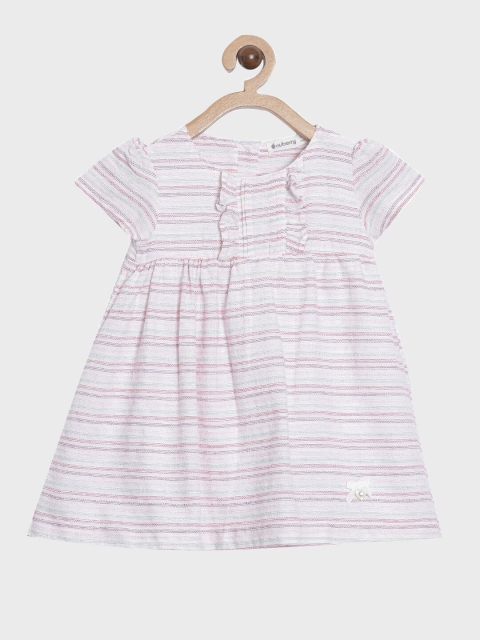 

Nuberry Pink & White Striped Pure Cotton A-Line Dress