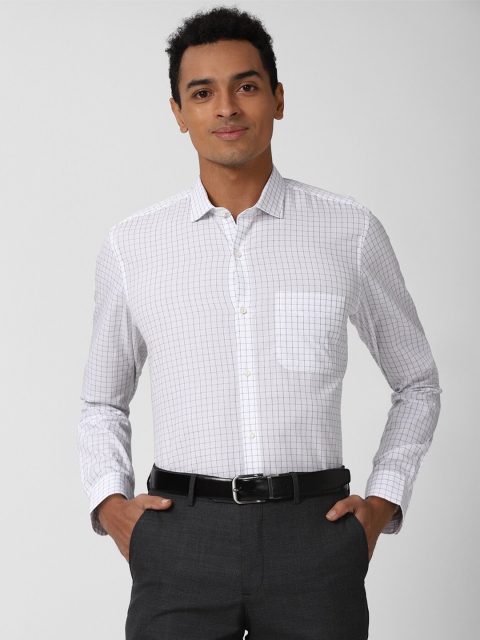 

Peter England Men White Grid Tattersall Checks Opaque Checked Formal Shirt