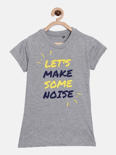 

SayItLoud Girls Grey Melange Typography Printed T-shirt