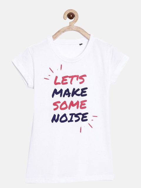 

SayItLoud Girls White & Red Typography Printed T-shirt