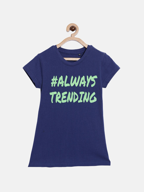

SayItLoud Girls Navy Blue Typography Pure Cotton Printed T-shirt