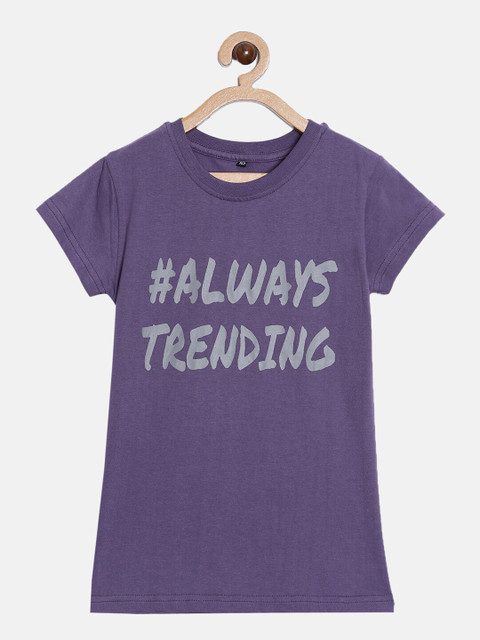 

SayItLoud Girls Purple Pure Cotton Printed T-shirt