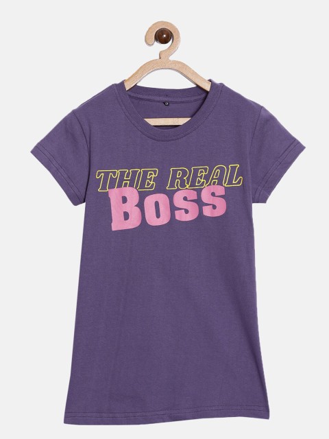 

SayItLoud Girls Purple Typography Printed T-shirt