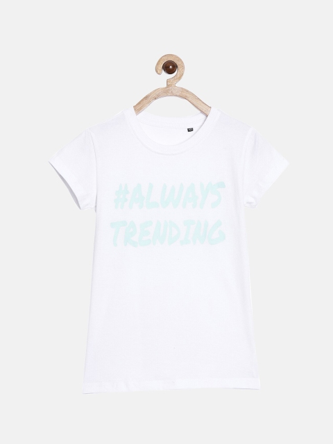 

SayItLoud Girls White & Sea Green Typography Printed Pure Cotton T-shirt
