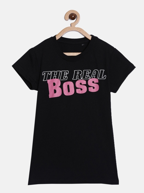 

SayItLoud Girls Black Typography Printed T-shirt