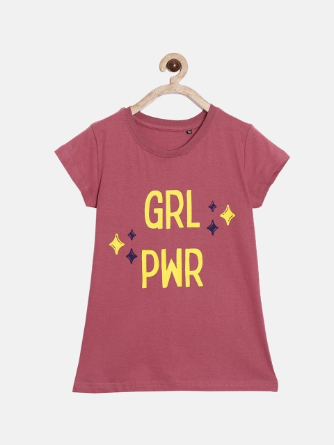 

SayItLoud Girls Pink Pure Cotton Typography Printed Longline T-shirt