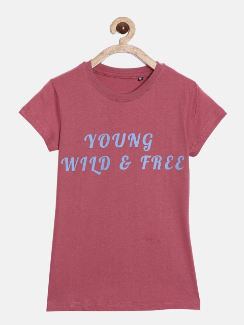 

SayItLoud Girls Pure Cotton Red Typography Printed Raw Edge T-shirt