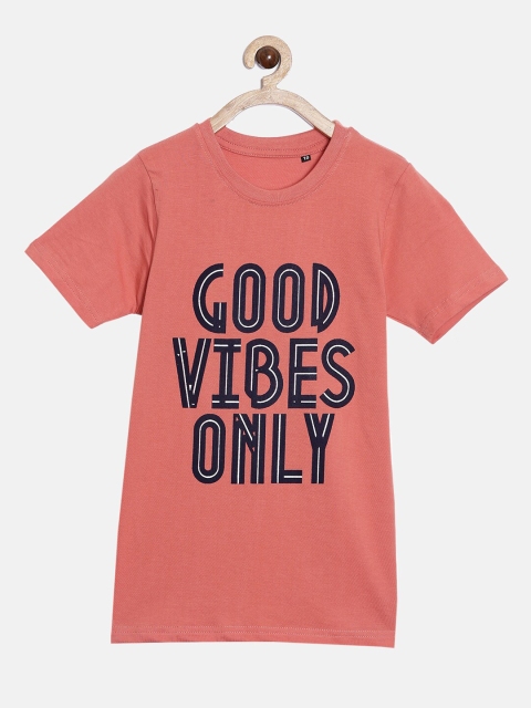 

SayItLoud Boys Orange & Navy Blue Typography Printed T-shirt