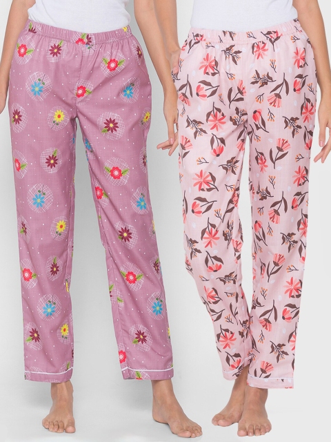 

FashionRack Women Pink & Purple Pack of 2 Printed Cotton Lounge Pants
