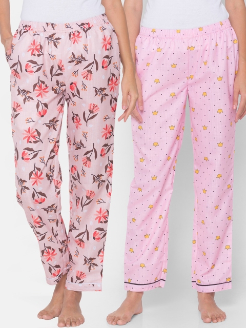 

FashionRack Women Set of 2 Printed Cotton Lounge Pants, Pink