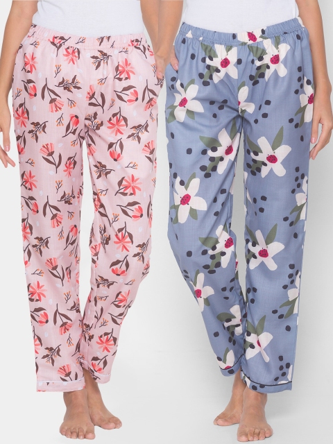 

FashionRack Women Pink & Grey Pack of 2 Cotton Printed Pyjamas