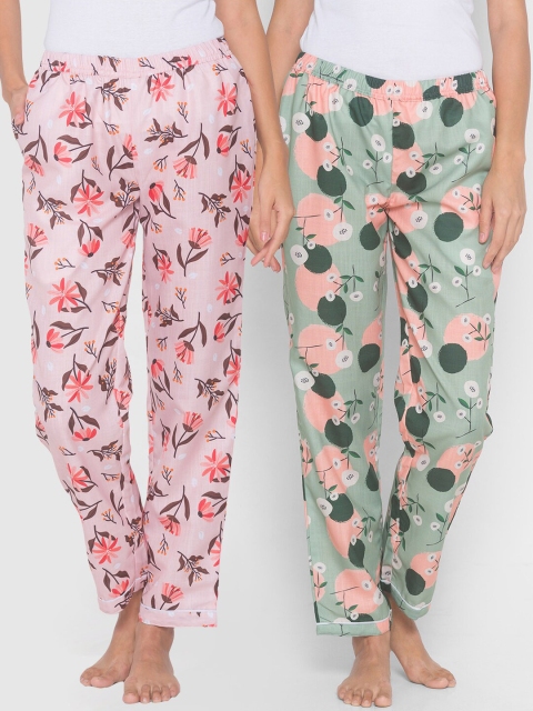 

FashionRack Women Pink & Green Pack of 2 Printed Cotton Lounge Pants