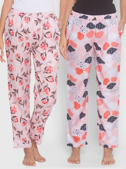 

FashionRack Women Pack of 2 Pink Cotton Printed Lounge Pants