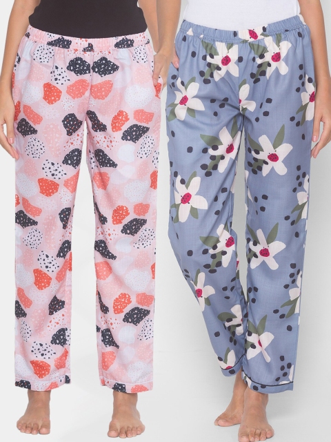 

FashionRack Women Pack of 2 Pink & Grey Printed Lounge Pants