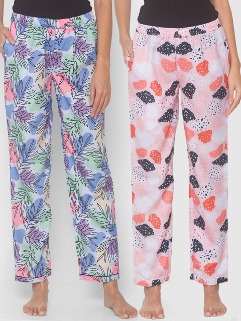 

FashionRack Women Pack of 2 Pink & Blue Printed Lounge Pants