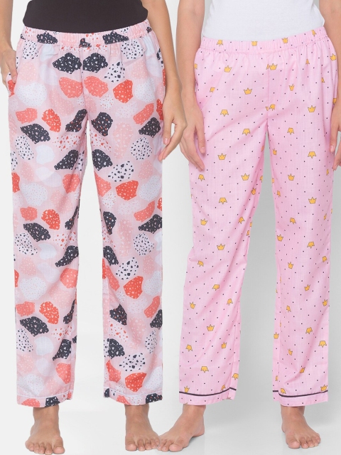 

FashionRack Women Set of 2 Printed Cotton Lounge Pants, Pink