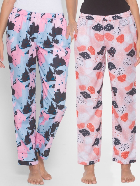 

FashionRack Women Pink & Blue Pack of 2 Printed Cotton Lounge Pants