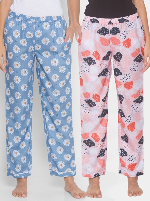 

FashionRack Women Set of 2 Printed Cotton Lounge Pants, Pink