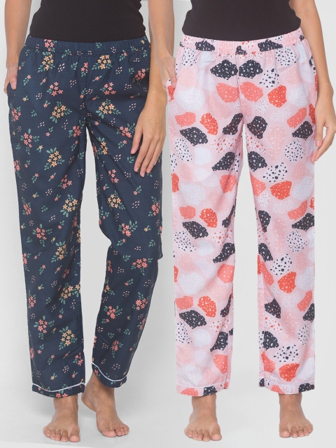 

FashionRack Women Pink & Navy Blue Pack of 2 Printed Cotton Lounge Pants