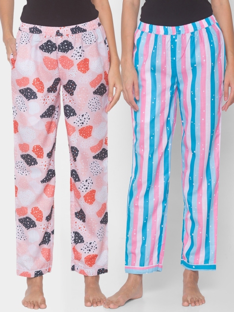 

FashionRack Women Pink & Multicolored Pack of 2 Cotton Printed Pyjamas