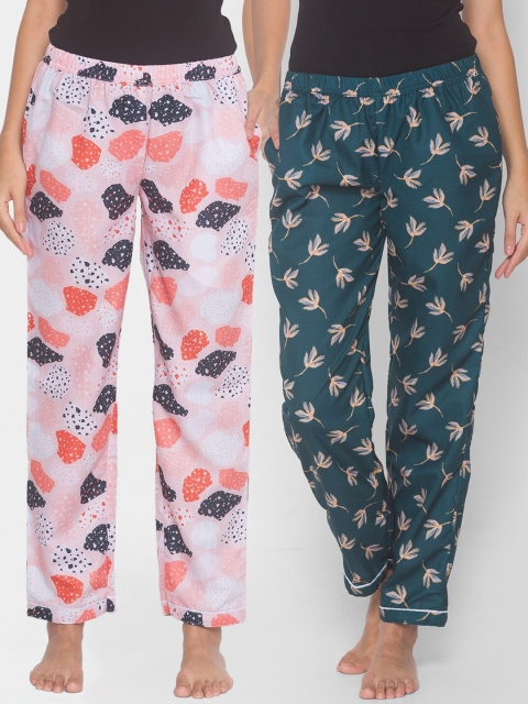 

FashionRack Women Pack of 2 Pink & Green Printed Lounge Pants