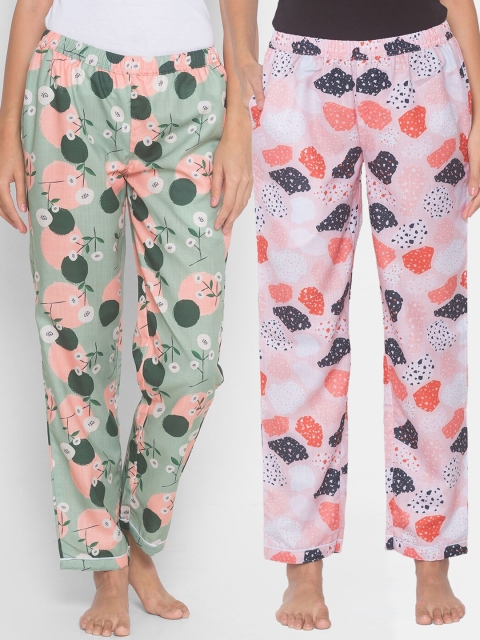 

FashionRack Women Pack of 2 Pink & Green Printed Lounge Pants