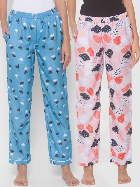 

FashionRack Women Set of 2 Printed Cotton Lounge Pants, Pink