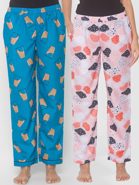 

FashionRack Women Pink & Blue Pack of 2 Cotton Printed Pyjamas