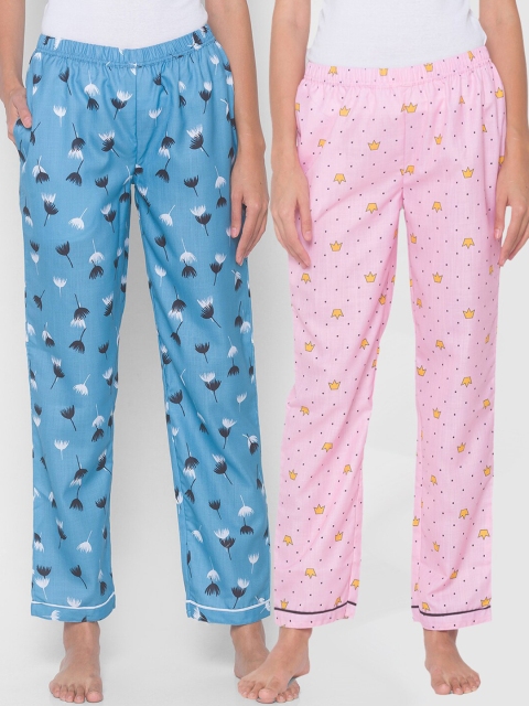 

FashionRack Women Pink & Blue Pack of 2 Cotton Printed Pyjamas