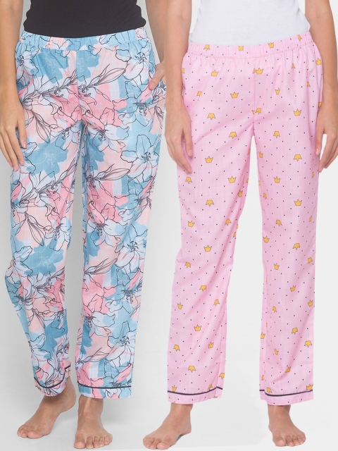 

FashionRack Women Pink & Blue Pack of 2 Cotton Printed Pyjamas