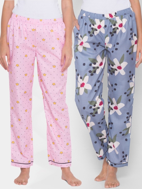 

FashionRack Women Pack of 2 Pink & Grey Printed Lounge Pants