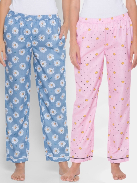 

FashionRack Women Set of 2 Printed Cotton Lounge Pants, Pink