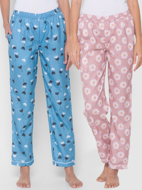 

FashionRack Women Pink & Blue Pack of 2 Printed Cotton Lounge Pants