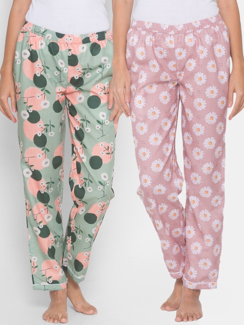 

FashionRack Women Set of 2 Printed Cotton Lounge Pants, Pink